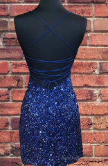 Sparkly Sequin Royal Blue Sheath Homecoming Dress