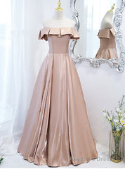 Champagne Satin Off the Shoulder Prom Dress
