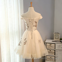 Cute Champagne Off Shoulder Knee Length Prom Dress , Lovely Formal Dress