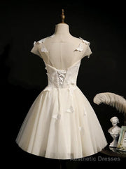 Cute Ivory Tulle Cap Sleeves Cute Homecoming Dress Graduation Dress, Short Prom Dress