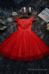 Cute Tulle Short A-Line Prom Dress, Off the Shoulder Homecoming Party Dress