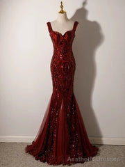 Sequin Evening Dresses Trumpet Mermaid Floor-Length Formal Party Gown for Women