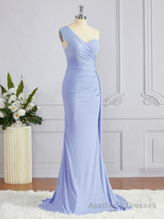 Sheath/Column One-Shoulder Sweep Train Jersey Bridesmaid Dresses