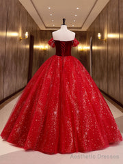 Burgundy Velvet Tulle Long Formal Dress, Burgundy Off Shoulder Prom Dress